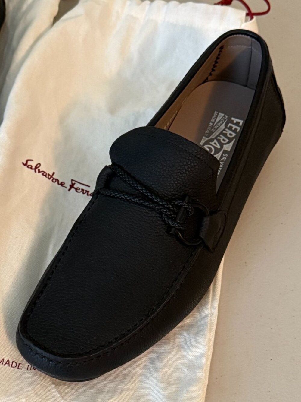 Salvatore Ferragamo Men’s Black Leather Driver Loafers Size 9.5 EE Made in Italy - Picture 6 of 8